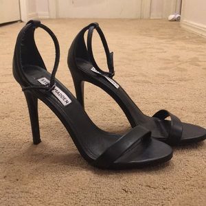 Steve Madden Black Leather Ankle Strap Heels
